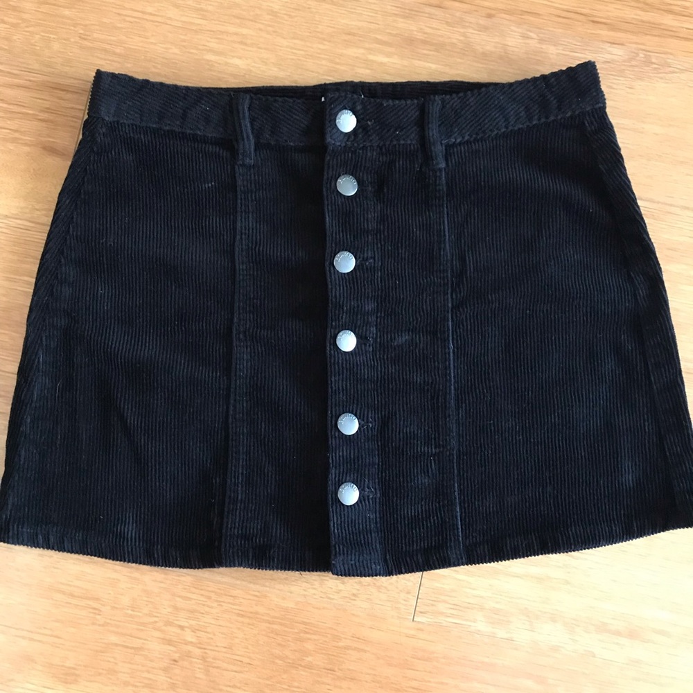 Black Corduroy Skirt with Silver Buttons